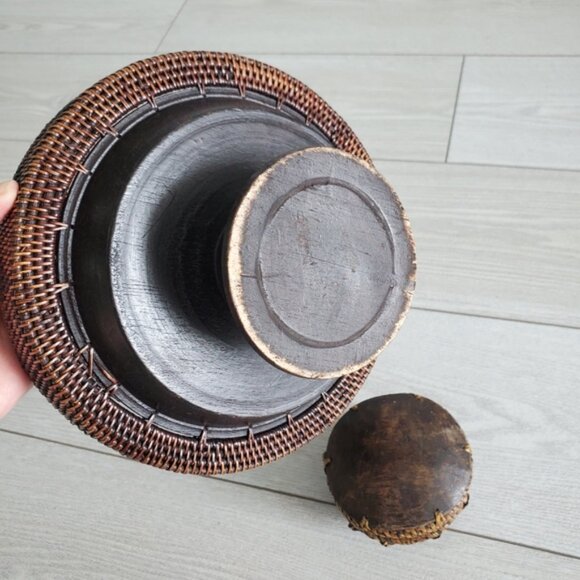 Rare Indonesian Lombok Hand Woven Reed Grass Pedestal Basket Trinket Box Set - Picture 4 of 8
